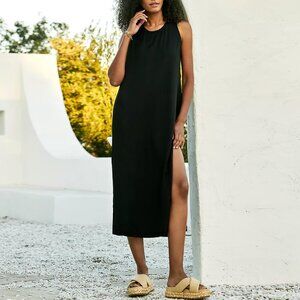 ANTHROPOLOGIE/STATESIDE Satin Twist-Back Midi Dress, Black, XS